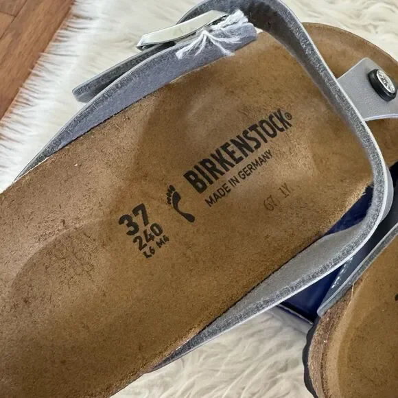 Birkenstock Gizeh Thong Sandals Leather Birko-Flor Silver Women’s EU37 NEW BOX - Picture 13 of 15